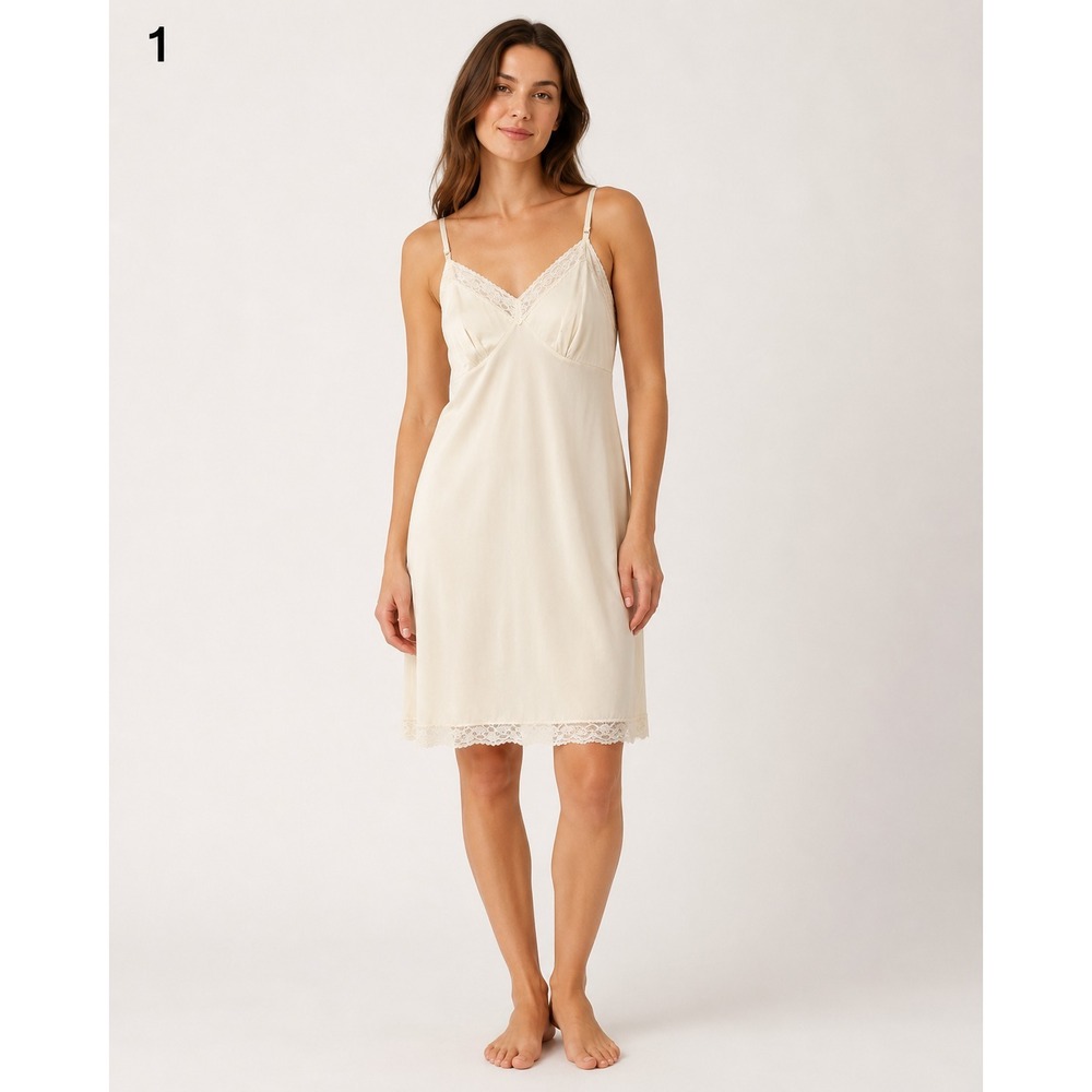 Vintage Vanity Fair Slip Dress‎ Lingerie Lace Trim Adjustable Straps Cream Sz 42